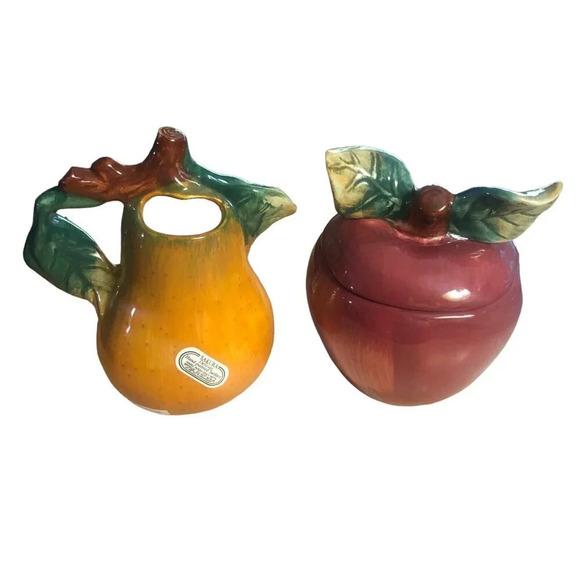 SAKURA Apple & Pear Sugar and Creamer Set Fall Thanksgiving Autumn Dinnerware - Picture 3 of 7